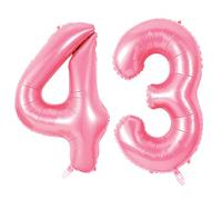 Numero 43 palloncini per decorazioni per feste di 43° compleanno, 0-100 palloncini grandi n. 43 per donne, uomini e lei lui, palloncino a elio in lamina rosa da 100 cm per decorazioni per 43 anni