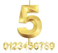 Numero 5 Candela di Compleanno Glitterata Oro, 3D Design Candele Numero, Decorazioni Cake Topper, Candela per Torta per Festa di Compleanno, Anniversario di Matrimonio, Decorazione di Festa