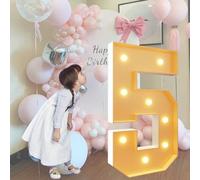 Numero 5 da 70 cm con numeri luminosi per decorazione per feste, mosaico gigante con luci a LED, set di pannelli in schiuma pretagliati per San Valentino, compleanno, Natale, Capodanno