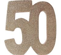Numero 50 - Decorazione da tavolo glitterata in oro rosa, centrotavola, decorazioni per la tavola, decorazioni per il 50° compleanno, confezione da 1, 20 cm, H125