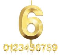 Numero 6 Candela di Compleanno Glitterata Oro, 3D Design Candele Numero, Decorazioni Cake Topper, Candela per Torta per Festa di Compleanno, Anniversario di Matrimonio, Decorazione di Festa