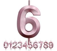 Numero 6 Candela di Compleanno Glitterata Oro Rosa, 3D Design Candele Numero, Decorazioni Cake Topper, Candela per Torta per Festa di Compleanno, Anniversario di Matrimonio, Decorazione di Festa