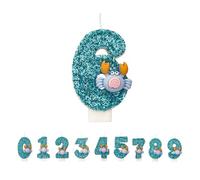 Numero 6 Candele di Compleanno Granchi 6 Blu 3D per Torta Glitter Lucido Fatto a Mano Decorazione Torta Compleanno a Tema