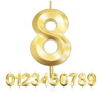 Numero 8 Candela di Compleanno Glitterata Oro, 3D Design Candele Numero, Decorazioni Cake Topper, Candela per Torta per Festa di Compleanno, Anniversario di Matrimonio, Decorazione di Festa