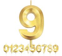 Numero 9 Candela di Compleanno Glitterata Oro, 3D Design Candele Numero, Decorazioni Cake Topper, Candela per Torta per Festa di Compleanno, Anniversario di Matrimonio, Decorazione di Festa