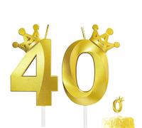 Numero Candele di Compleanno 40° Numero Candele Decorazione di Topper di Torta di Buon Compleanno per Festa di Compleanno Nozze Anniversario Celebrazione Forniture Oro con Corona Candeline Compleanno