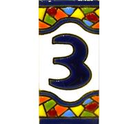Numero casa. Insegna con numeri e lettere fatte di piastrelle di ceramica policroma, dipinte a mano con la tecnica "cuerda seca", nomi indirizzi e segnaletica. Testo personalizzabile. Disegno MOSAICO MINI 7,3 cm x 3,5 cm(NUMERO TRE "3")