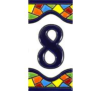 Numero casa. Insegna con numeri e lettere fatte di piastrelle di ceramica policroma, dipinte a mano con la tecnica "cuerda seca", nomi indirizzi e segnaletica. Testo personalizzabile. Disegno MOSAICO MEDIANO 10,9 cm x 5,4 cm.(NUMERO OTTO "8")