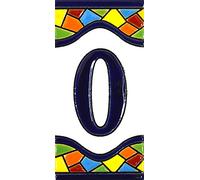 Numero casa. Insegna con numeri e lettere fatte di piastrelle di ceramica policroma, dipinte a mano con la tecnica "cuerda seca", nomi indirizzi e segnaletica. Testo personalizzabile. Disegno MOSAICO MEDIANO 10,9 cm x 5,4 cm. (NUMERO ZERO "0")