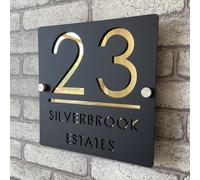 Numero civico 3D personalizzato in acrilico, nero e oro, numeri galleggianti, segnaletica resistente alle intemperie per porta interna ed esterna, ideale per casa, hotel, appartamento, negozio