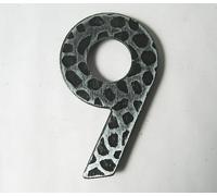 numero civico "9" NOVE in ferro battuto verniciato nero a muro per edificio casa