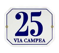 Numero Civico Esterno con Indirizzo - 16x20 cm - Targhe Personalizzate in ceramica - Bianca & Blu