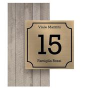 Numero Civico Esterno Personalizzato in Alluminio, Made in Italy - Targa Personalizzabile con Via, Numero Civico e Comune - Protezione al Raggi UV e Antiruggine (20 x 20 cm, ORO SPAZZOLATO)