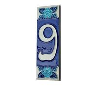 Numero civico Fosforescente dipinto a mano in ceramica italiana con numeri e lettere piastrelle, Rose Design, piastrelle Dimensioni: 15cm x 5cm (numero 9)