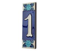 Numero civico Fosforescente dipinto a mano in ceramica italiana con numeri e lettere piastrelle, Rose Design, Piastrelle Dimensioni: 15cm x 5cm (numero 1)