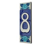 Numero civico Fosforescente dipinto a mano in ceramica italiana con numeri e lettere piastrelle, Rose Design, Piastrelle Dimensioni: 15cm x 5cm (numero 8)