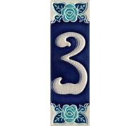 Numero civico Fosforescente dipinto a mano in ceramica italiana con numeri e lettere piastrelle, Rose Design, Piastrelle Dimensioni: 15cm x 5cm (numero 3)