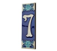 Numero civico Fosforescente dipinto a mano in ceramica italiana con numeri e lettere piastrelle, Rose Design, piastrelle Dimensioni: 15cm x 5cm (numero 7)