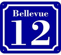 Numero civico in alluminio composito con fori e angoli arrotondati, testo desiderato (20 x 17 cm, blu)