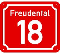 Numero civico in alluminio composito con fori e angoli arrotondati, testo desiderato (20 x 17 cm, rosso)