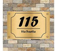 Numero Civico Personalizzato per Esterno StickerLab, Made in Italy - Targa in Laminato Plastico 3,2mm con Stampa UV Alta Definizione - Effetto Acciaio Spazzolato - Oro - Stampa Nera