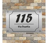 Numero Civico Personalizzato per Esterno StickerLab, Made in Italy - Targa in Laminato Plastico 3,2mm con Stampa UV Alta Definizione - Effetto Acciaio Spazzolato - Acciaio Spazzolato - Stampa Nera