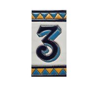 Numero civico piastrelle in ceramica, lettere e cornici, spagnolo arancione & blu, dimensioni delle mattonelle: 11 cmH x 6 cmW, numero telaio Dimensioni: 2 a 13 piastrelle (numero 3)