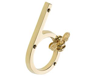 Numéro civique en forme de singe en ottone doré avec motif en forme de singe | Targhe pour porte moderne de 12,7 cm | Numéro du domicile (6)