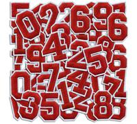 Numero di ferro su patch Numeri 0-9 ricami Applique patch di calore decorativo fai-da-te toppe per jeans per jeans cappelli da zaino (rosso 50 pezzi)