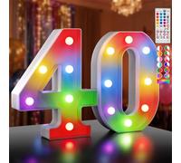 Numero di lampadine a LED con numeri illuminati, 34 colori che cambiano numeri con telecomando, numero di luci 40