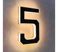Numero di luce, Numeri civici a LED da 12 cm/4,7 pollici, segno del numero di indirizzo illuminato caldo, decorazione domestica moderna all'aperto alimentata ad energia solare(5,Height 17cm (6.7in))