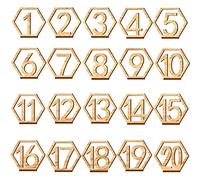 Numero di segno del posto della reception, Targhe numeriche da tavolo esagonali in legno con base di supporto Numeri 1-40 40 pezzi for eventi(Number 1-20)