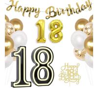 Numero luminoso a LED, con numeri caldi, per compleanno, 18° compleanno, decorazioni con palloncini dorati e bianchi, per compleanno, luce notturna, anniversario, matrimonio, casa, camera da letto (18
