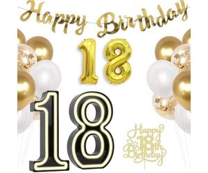 Numero luminoso a LED, con numeri caldi, per compleanno, 18° compleanno, decorazioni con palloncini dorati e bianchi, per compleanno, luce notturna, anniversario, matrimonio, casa, camera da letto (18