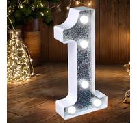Numero luminoso a LED, funzionamento a batteria, con glitter, colore argento, perfetto per l'uso come luce notturna o per matrimoni, feste di compleanno, decorazione per la casa (numero 1)