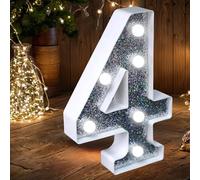 Numero luminoso a LED - Luci a LED con glitter, perfette per l'uso come luce notturna o per matrimoni, feste di compleanno, decorazione per la casa (numero 4)