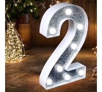 Numero luminoso a LED - Luci a LED con glitter, perfette per l'uso come luce notturna o per matrimoni, feste di compleanno, decorazione per la casa (numero 2)