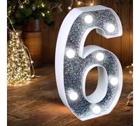 Numero luminoso a LED - Luci a LED con glitter, perfette per l'uso come luce notturna o per matrimoni, feste di compleanno, decorazione per la casa (numero 6)