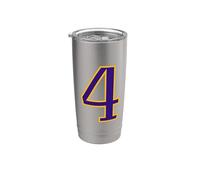 Numero n. 4 della squadra sportiva giallo viola Bicchiere termico in acciaio inox doppia parete