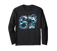 Numero squalo 67 o 67° Compleanno Cool Meme Six Seven Maglia a Manica