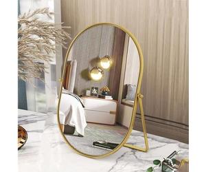 Numjeg Specchio da tavolo ovale da scrivania, specchio da trucco con rotazione regolabile a 90°, in metallo dorato, decorazione per soggiorno, camera da letto, tavolo, bagno