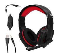 NUMNBE G9000 Mini Wired Headset - 3D Surround Sound Gaming Headphones for High Resolution Audio Quality and Dazzling Multi Color Lights for All Devices (Red)