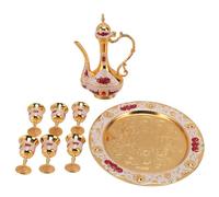 NUMNBE Set da caffè turco vintage, 6 tazze, 1 pentola, 1 vassoio, lega di zinco con motivi eleganti, design resistente alla ruggine, aggiornamento dell'ambiente decorativo, per gli amanti del caffè e