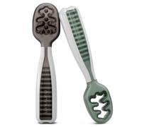 NumNum Cucchiaini Silicone Neonato - Set Svezzamento 2 Cucchiai Grigio Tempesta/Verde Ghiaccio per Neonati e Bambini