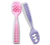 NumNum Cucchiaini Silicone Neonato - Set Svezzamento 2 Cucchiai Lilla Gelido/Verde Rosa per Neonati e Bambini