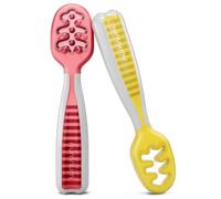NumNum Cucchiaini Silicone Neonato - Set Svezzamento 2 Cucchiai Rosso/Giallo per Neonati e Bambini