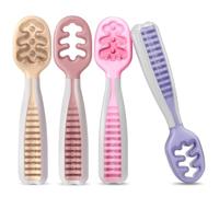 NumNum Cucchiaino Svezzamento Silicone GOOtensils, Set 4 Pz (Floreale) | Posate Pappa E Auto Svezzamento BLW Fase 1 e 2, Cucchiai Svezzamento Silicone Senza BPA, Impugnatura Corta