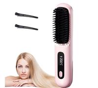 Numoya Go Brush Pro, Numoya Portable Straightener Brush - Gobrush Pro, Hair Straightener Brush Anti Scald Frizz Free (Pink)