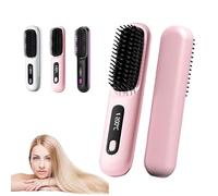 Numoya Portable Straightener Brush, Cordless Straightener Brush, Fast Heating Cordless Mini Hair Straightener Brush, 3 Temp-Settings, Ionic Heated Brush (Pink)