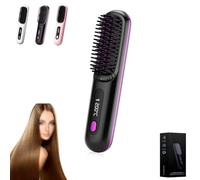 Numoya Portable Straightener Brush - Gobrush Pro, Go Brush Pro Hair, Rechargeable Fast Heating Cordless Hair Straightener Brush (Black)